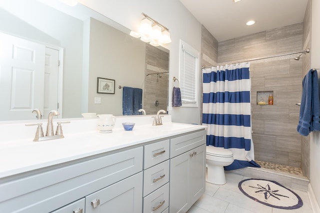 123 Beauregard Dr, Staunton, VA 24401 - full bathroom with a tile shower, tile patterned floors, double vanity, and recessed lighting