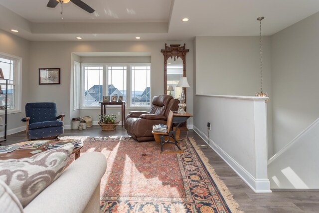 123 Beauregard Dr, Staunton, VA 24401 - living area featuring recessed lighting, plenty of natural light, wood finished floors, ceiling fan, and a raised ceiling