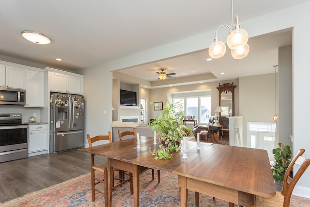 123 Beauregard Dr, Staunton, VA 24401 - dining area featuring dark wood finished floors, a ceiling fan, and recessed lighting