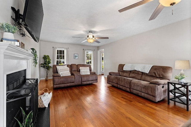 38 Boyington Blvd, Waynesboro, VA 22980 - living room with ceiling fan, hardwood / wood-style floors, and a fireplace