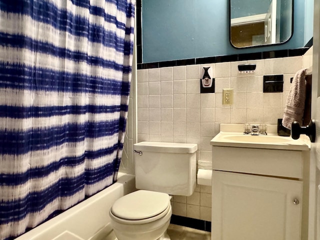 8127 Briery Branch Rd, Dayton, VA 22821 - full bath featuring toilet, tile walls, vanity, and shower / bath combination with curtain