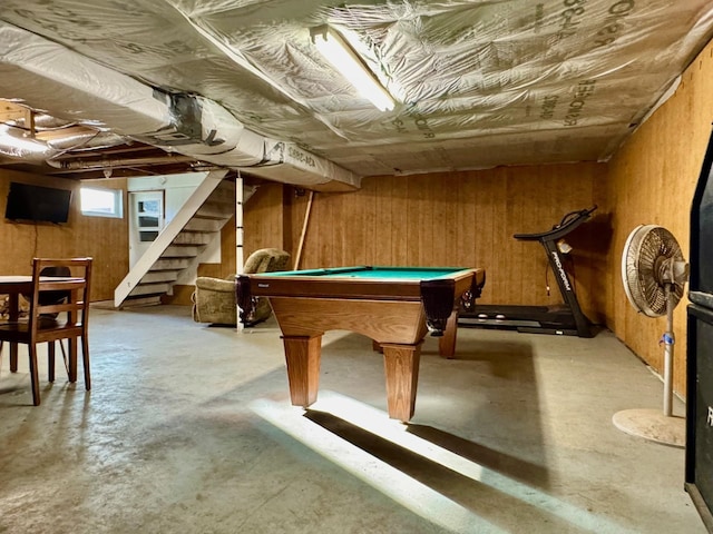 8127 Briery Branch Rd, Dayton, VA 22821 - playroom with wood walls, pool table, and concrete flooring
