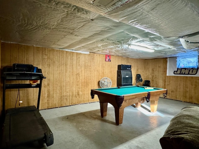 8127 Briery Branch Rd, Dayton, VA 22821 - rec room with wood walls, pool table, and concrete flooring