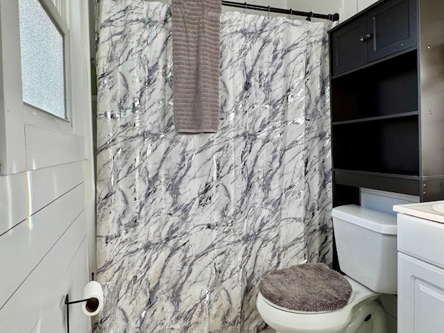 8127 Briery Branch Rd, Dayton, VA 22821 - bathroom with toilet, vanity, and a shower with shower curtain