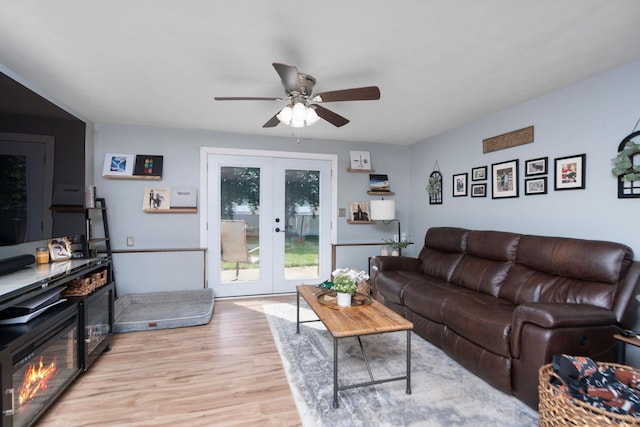 146 Harper St, Weyers Cave, VA 24486 - living room featuring french doors, a ceiling fan, and light wood-style floors
