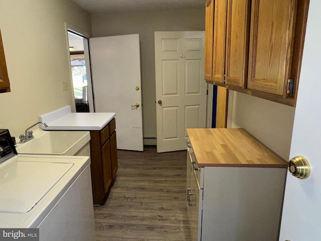 16 Park Ave, Luray, VA 22835 - laundry area with cabinet space, washer / clothes dryer, and dark wood-type flooring
