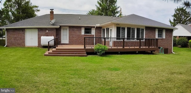 16 Park Ave, Luray, VA 22835 - rear view of house with a deck, a chimney, and brick siding