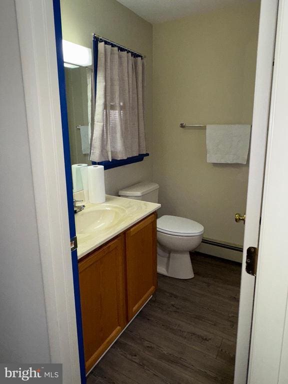 16 Park Ave, Luray, VA 22835 - bathroom featuring baseboard heating, vanity, and wood finished floors