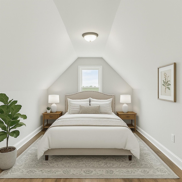 141 Tomasville Dr, Waynesboro, VA 22980 - bedroom with baseboards, lofted ceiling, and wood finished floors