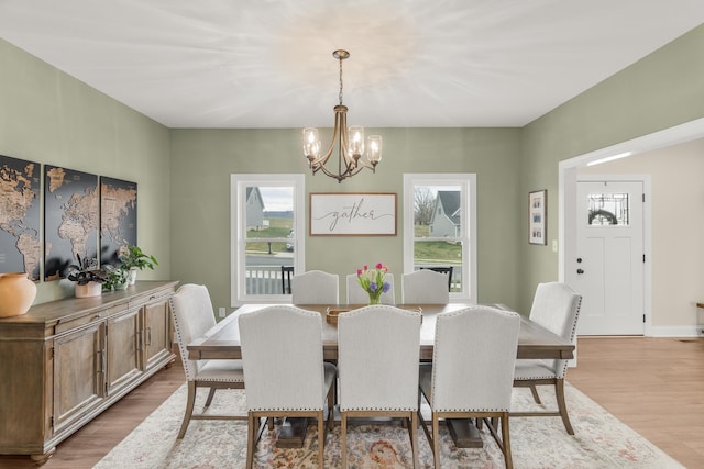 141 Tomasville Dr, Waynesboro, VA 22980 - dining area with baseboards, an inviting chandelier, and light wood-type flooring