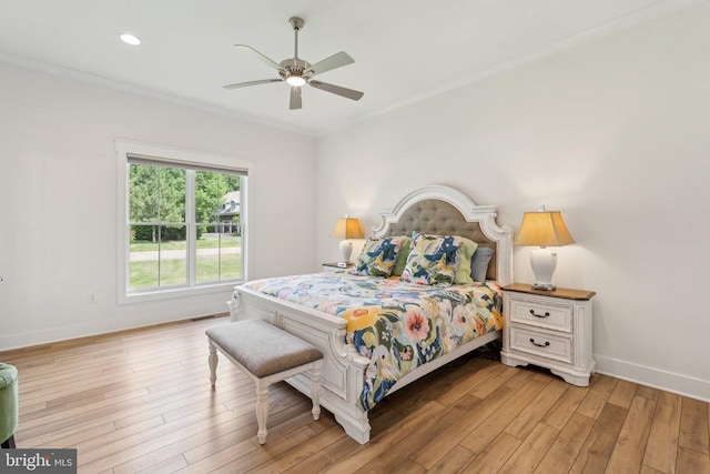 11206 Preswick Ln, Spotsylvania, VA 22551 - bedroom with light wood-style floors, baseboards, crown molding, ceiling fan, and recessed lighting