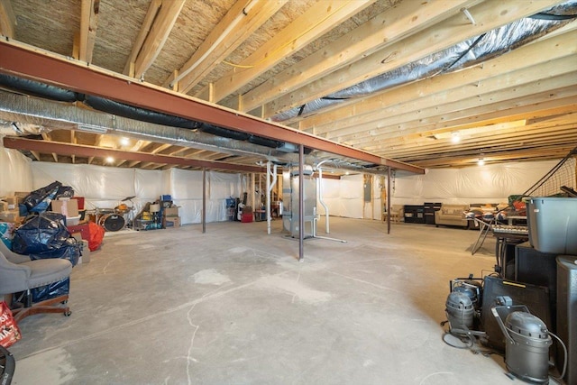 basement featuring heating unit