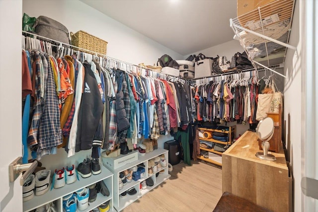 walk in closet featuring wood-type flooring