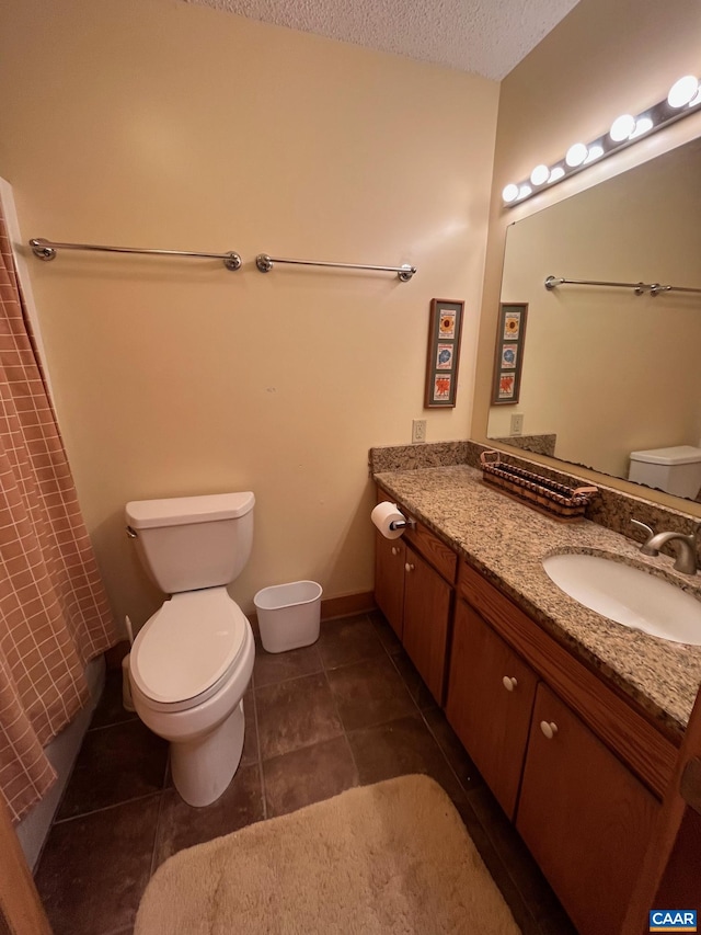 100 N Rock Tree Ln, Wintergreen Resort, VA 22967 - full bath with toilet, vanity, a textured ceiling, tile patterned flooring, and curtained shower
