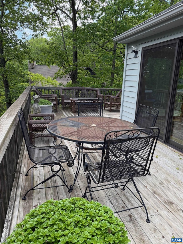 100 N Rock Tree Ln, Wintergreen Resort, VA 22967 - wooden deck with outdoor dining space
