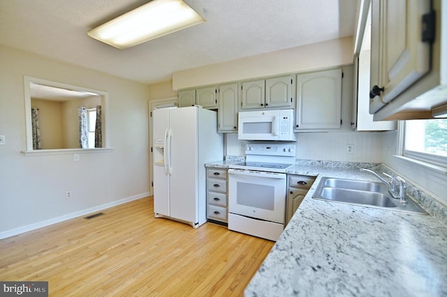140 Wayland Dr, Stanley, VA 22851 - kitchen featuring white appliances, a sink, light wood-style floors, light countertops, and baseboards