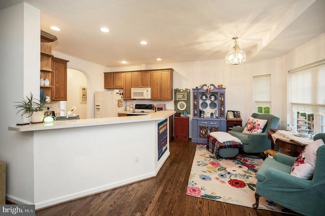 625 Yorktown Blvd, Locust Grove, VA 22508 - kitchen featuring white appliances, open shelves, light countertops, recessed lighting, and a chandelier