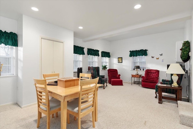 130 Rainier Rd, Mcgaheysville, VA 22840 - dining space with light colored carpet, healthy amount of natural light, recessed lighting, and baseboards