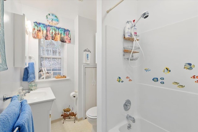 130 Rainier Rd, Mcgaheysville, VA 22840 - bathroom featuring toilet, vanity, shower / bathtub combination, and baseboards