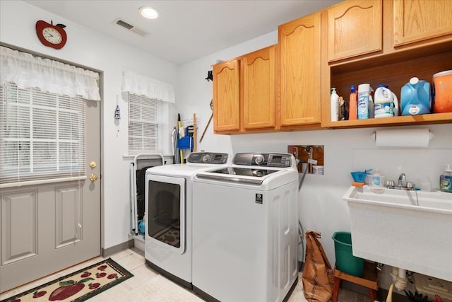 130 Rainier Rd, Mcgaheysville, VA 22840 - laundry area featuring independent washer and dryer, cabinet space, baseboards, and recessed lighting