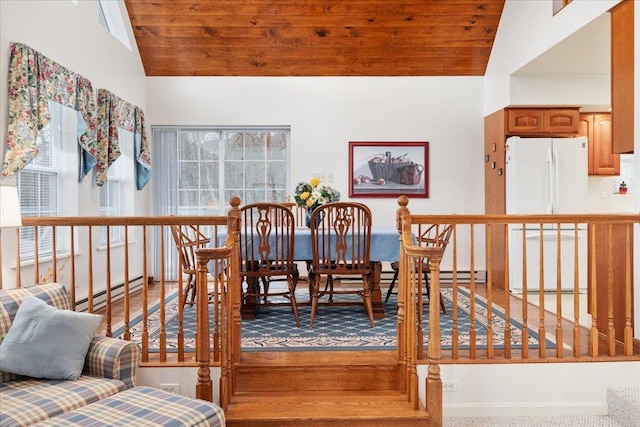 130 Rainier Rd, Mcgaheysville, VA 22840 - dining room with vaulted ceiling, baseboard heating, and wooden ceiling