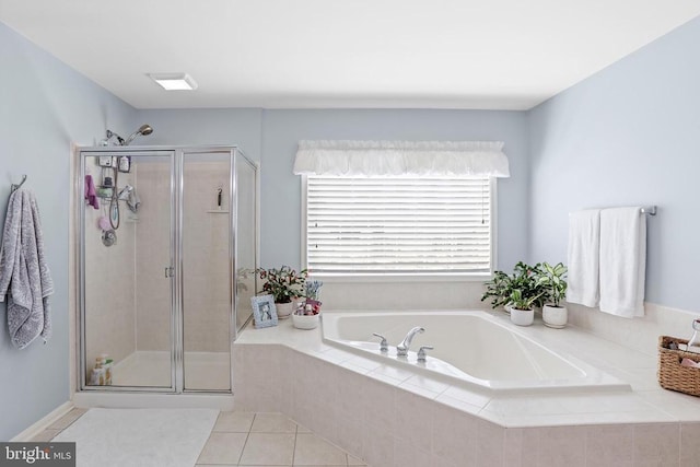 2609 Melissa Ct, Fredericksburg, VA 22408 - bathroom with a shower stall, a garden tub, and tile patterned floors