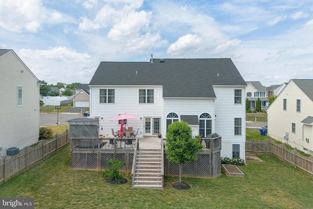 2609 Melissa Ct, Fredericksburg, VA 22408 - back of house with a wooden deck, stairs, central air condition unit, and roof with shingles