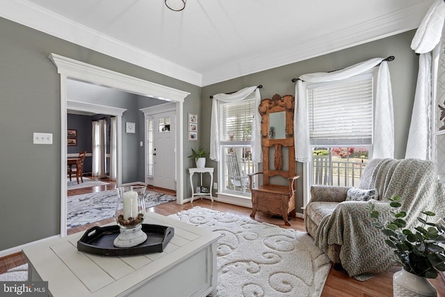 2609 Melissa Ct, Fredericksburg, VA 22408 - living room with crown molding, wood finished floors, and baseboards
