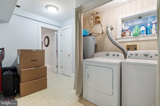 laundry area featuring electric water heater and washer and dryer