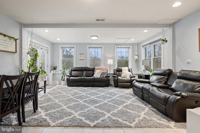 living room featuring light tile patterned floors