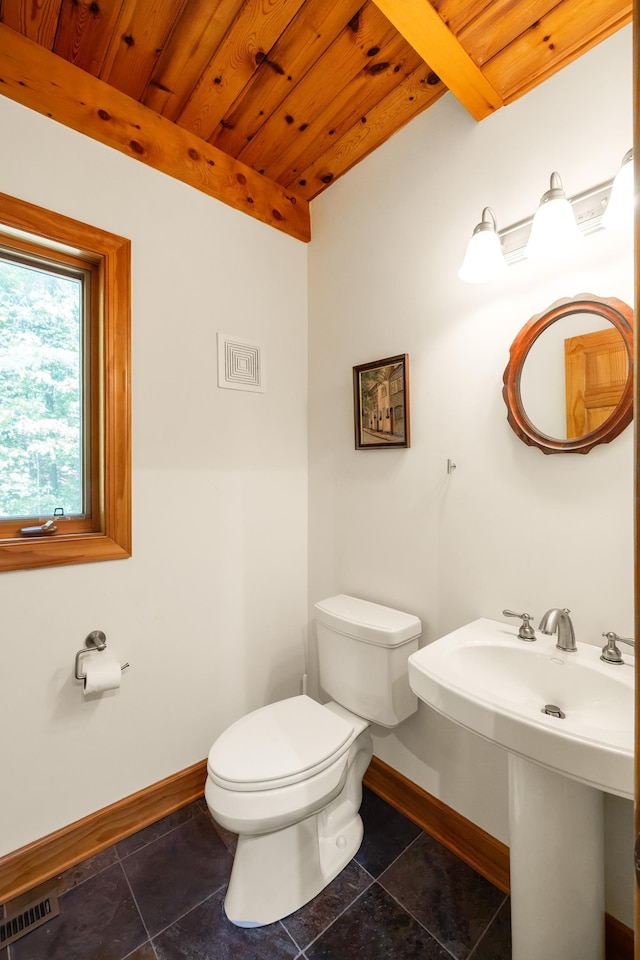 66 Spencer Ln, Lovingston, VA 22949 - half bathroom featuring toilet, wood ceiling, baseboards, and visible vents