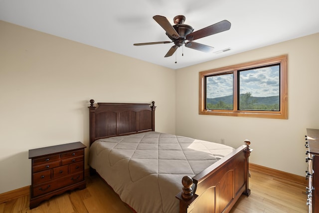 66 Spencer Ln, Lovingston, VA 22949 - bedroom featuring ceiling fan, baseboards, visible vents, and light wood-style floors