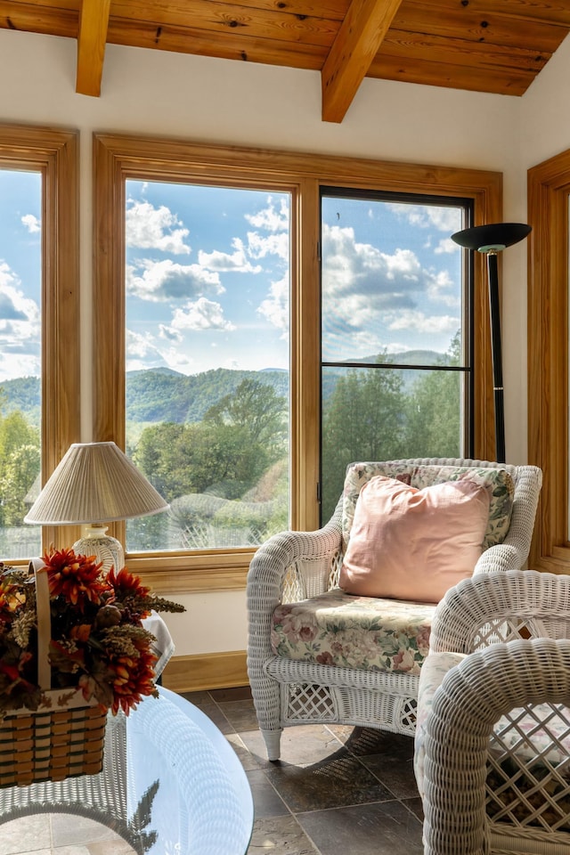 66 Spencer Ln, Lovingston, VA 22949 - sunroom / solarium with a mountain view and beamed ceiling