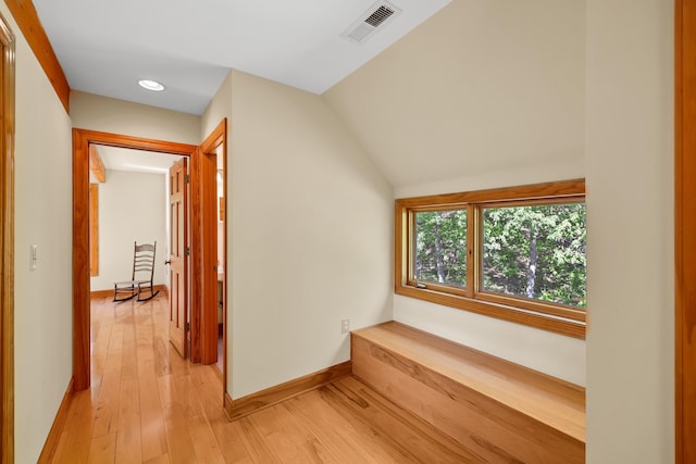 66 Spencer Ln, Lovingston, VA 22949 - additional living space with light wood-type flooring, visible vents, recessed lighting, vaulted ceiling, and baseboards