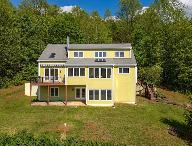 66 Spencer Ln, Lovingston, VA 22949 - rear view of house with a yard, a patio, a wooden deck, and stairs