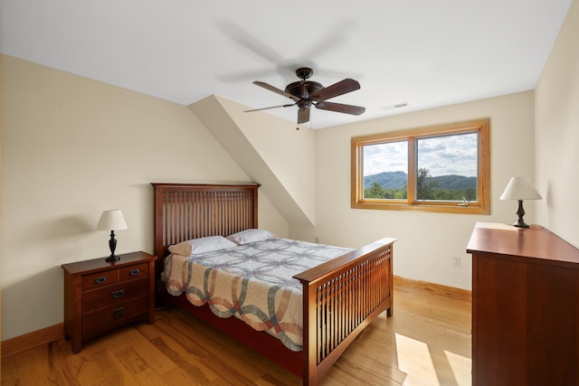 66 Spencer Ln, Lovingston, VA 22949 - bedroom featuring light wood-type flooring, visible vents, baseboards, and a ceiling fan