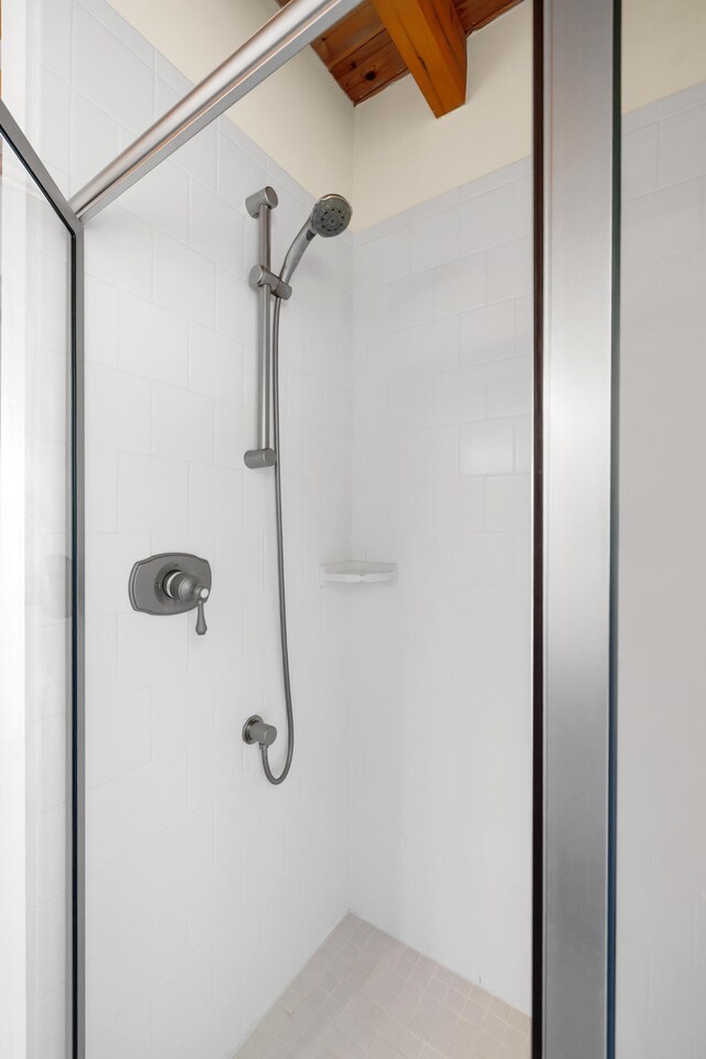66 Spencer Ln, Lovingston, VA 22949 - full bath with a shower stall and beam ceiling