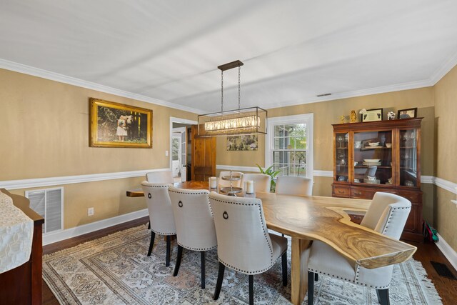 4111 Spotswood Trl, Penn Laird, VA 22846 - dining room featuring wood finished floors, baseboards, a chandelier, and crown molding