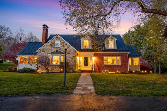 4111 Spotswood Trl, Penn Laird, VA 22846 - view of front of property featuring a standing seam roof, a chimney, metal roof, and a lawn