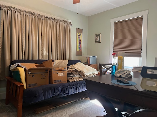 bedroom featuring carpet floors and a ceiling fan