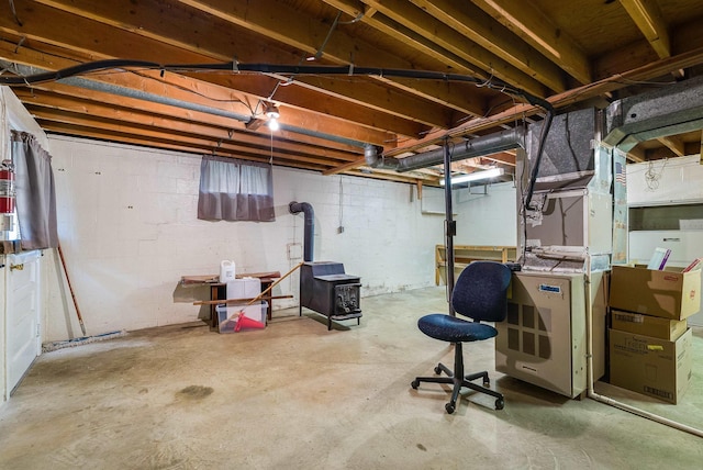 390 Frontier Dr, Staunton, VA 24401 - unfinished basement with a wood stove