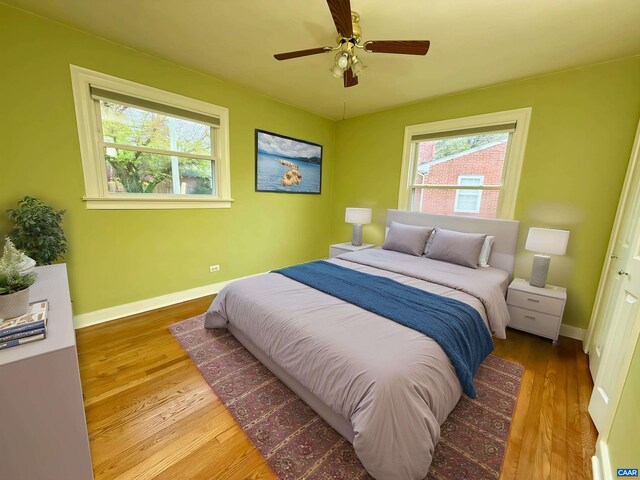405 Moseley Dr, Charlottesville, VA 22903 - bedroom with multiple windows, wood finished floors, baseboards, and a ceiling fan