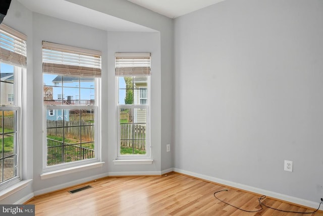 spare room with wood finished floors, baseboards, and plenty of natural light