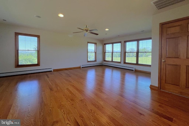 3542 Slate Mills Rd, Sperryville, VA 22740 - spare room featuring wood finished floors, ceiling fan, recessed lighting, a baseboard radiator, and baseboards