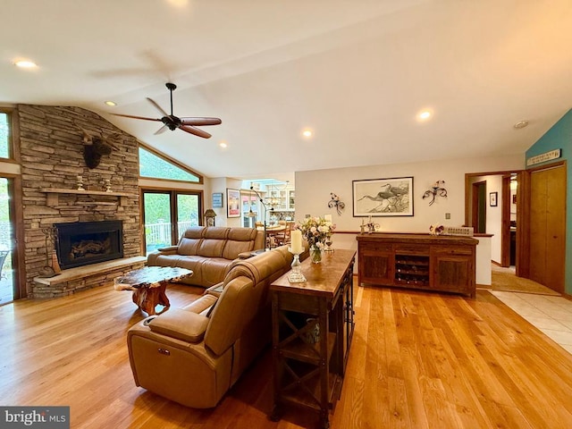 778 Overton Dr, Mineral, VA 23117 - living area with lofted ceiling, ceiling fan, healthy amount of natural light, light wood-style flooring, and recessed lighting