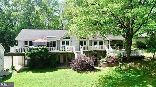 778 Overton Dr, Mineral, VA 23117 - back of house with a wooden deck, a lawn, stairs, and a shingled roof