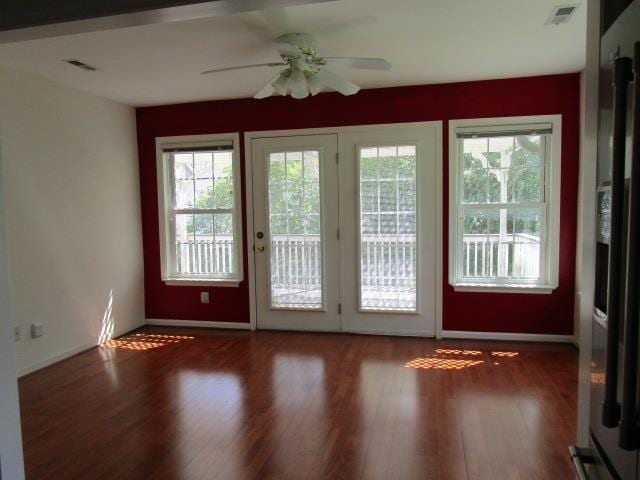 384 Hickory Grove Cir, Harrisonburg, VA 22801 - doorway with wood finished floors, a ceiling fan, and baseboards