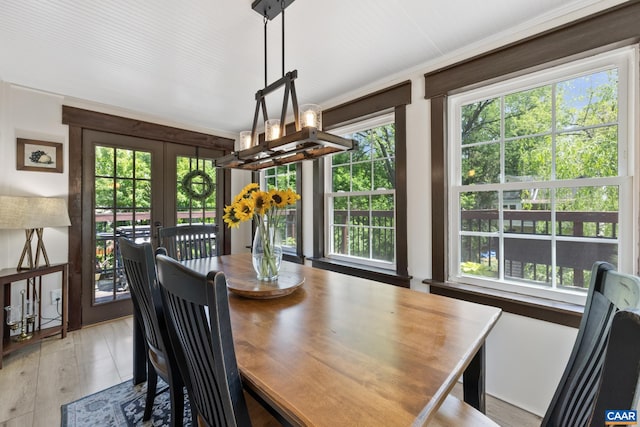 dining room featuring healthy amount of natural light, a chandelier, and french doors
