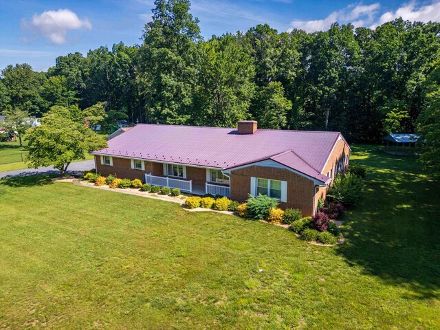 192 Sandy Ridge Rd, Waynesboro, VA 22801 - ranch-style home featuring a front lawn, a chimney, brick siding, and a porch