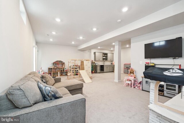 2089 Whithorn Hl, Jeffersonton, VA 22724 - living area with light carpet, recessed lighting, and wine cooler